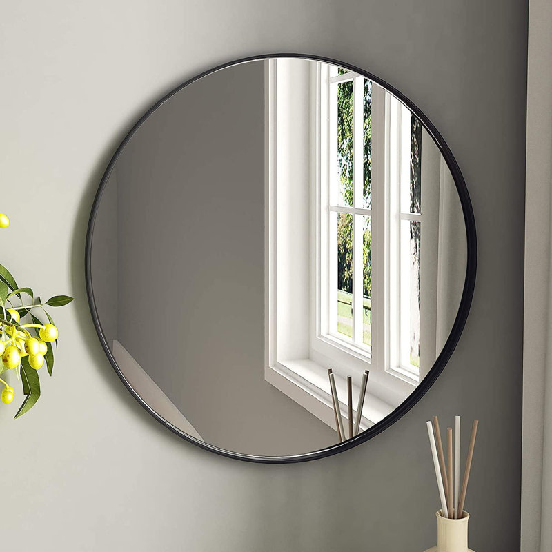 Latitude Run® Black Round Bathroom Mirrors 30X30 Circle Mirror Metal Frame Round Modern Wall